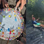 Schülerinnen und Schüler haben beim Sommerspieletag Spaß beim Entenangeln und auf einer Wasserrutsche.